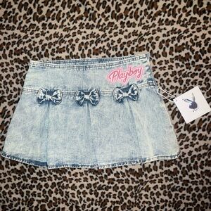 NWT Playboy Denim Bow Pleated Mini Skirt